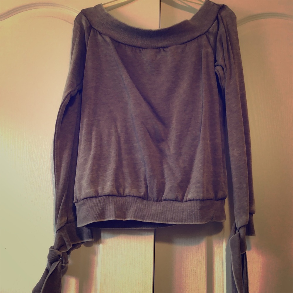 Off the shoulder sweater with wrist ties